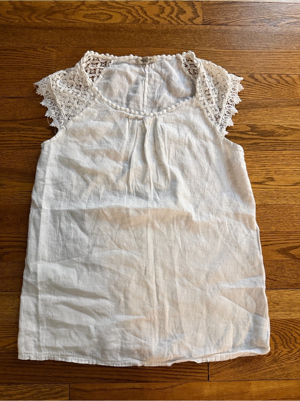 Girls' White Lace-Trim Casual Dress